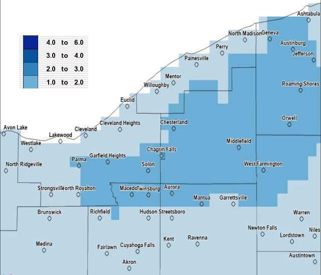 Cleveland Ohio Weather Snow Removal Forecast on 1/4/24