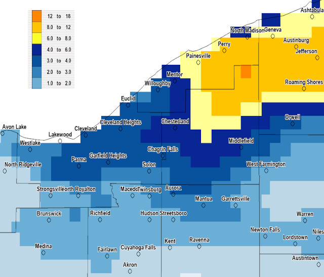 Cleveland Ohio Weather Snow Plowing Totals on 11/29/23